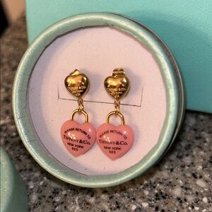 NWOT Tiffany & Co. Gold Heart Studs with Pink Heart Drops